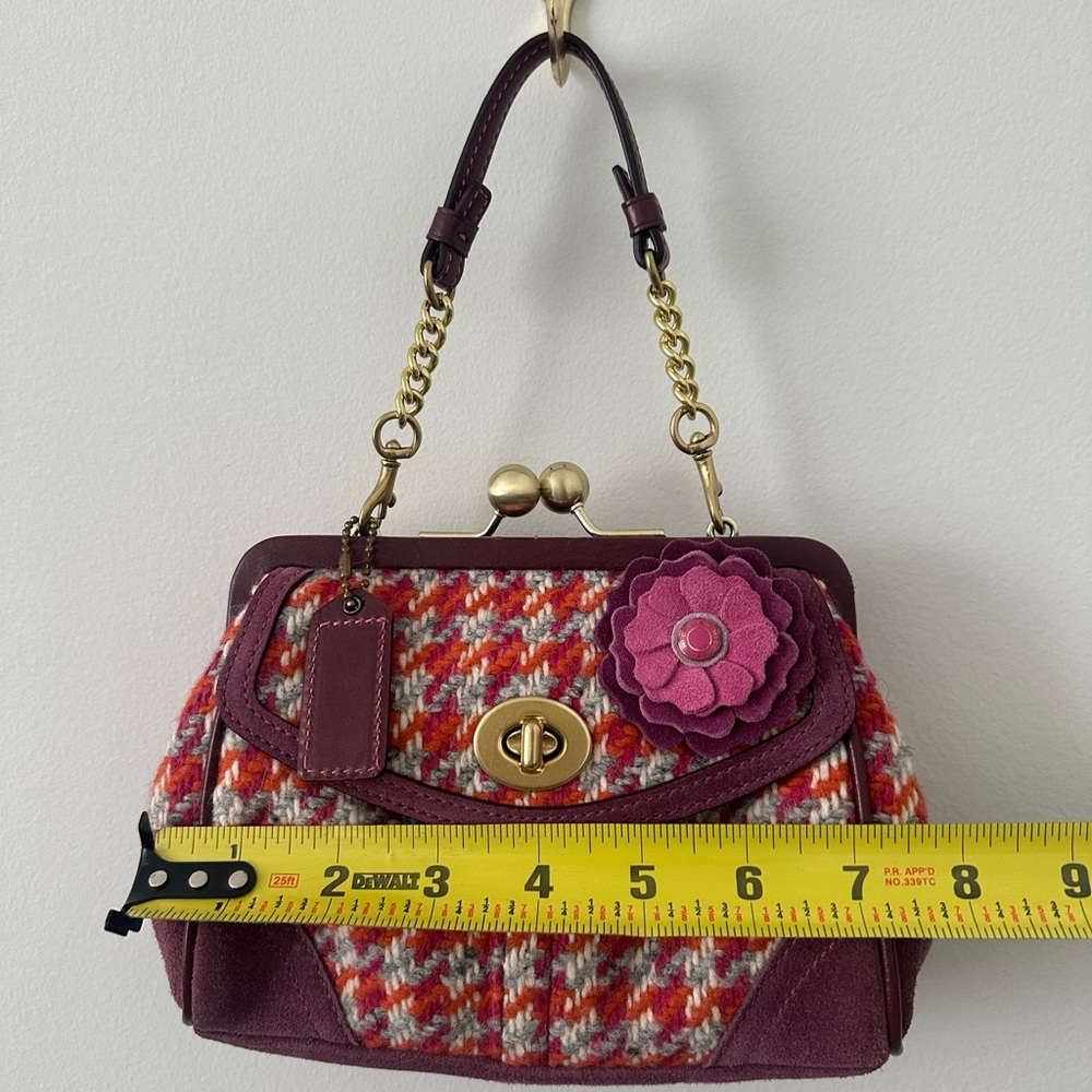 Coach kisslock vintage Houndstooth tweed and suede Frame Satchel in Plum - Picture 7 of 13